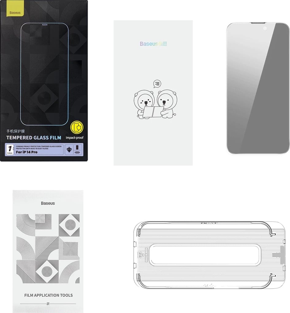 Xham i temperuar Baseus për iPhone 14 Pro, 0.4mm, Anti Spy, Set montimi, Transparent