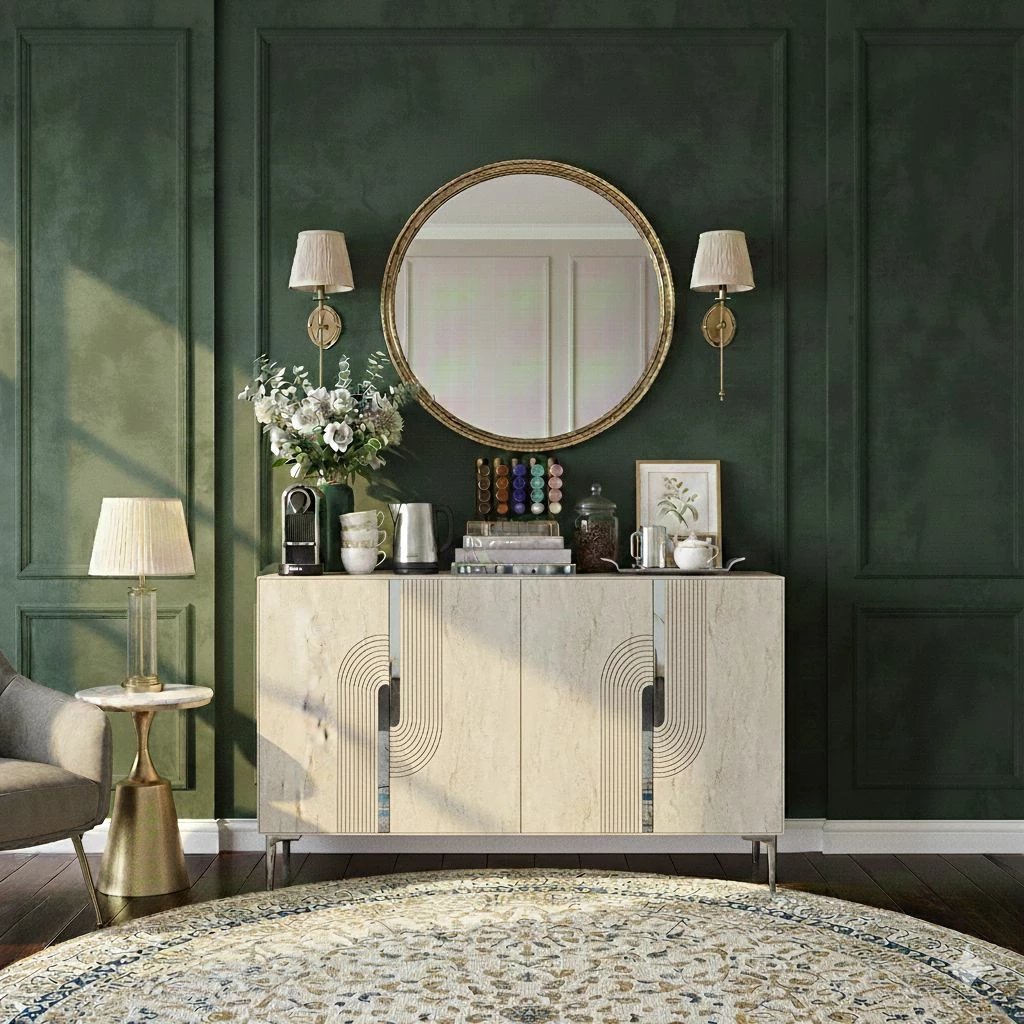 Konsol dekorativ Skye, Meyra 120, e bardhë, travertin, argjend