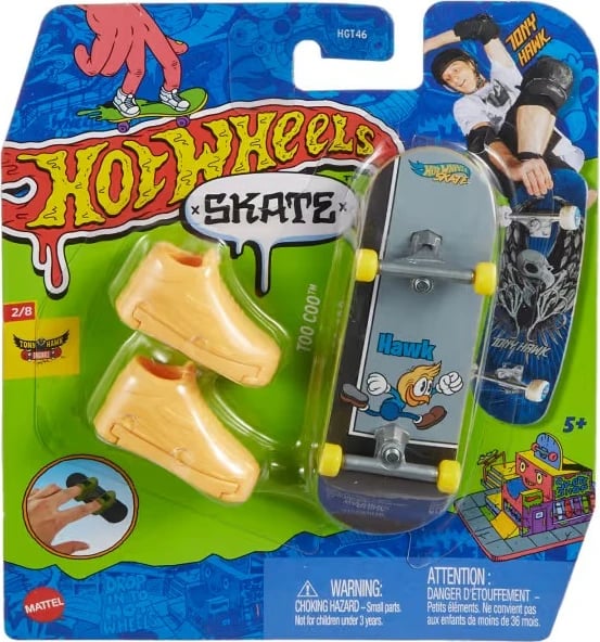Deskorolkë gishti Hot Wheels Skate Tony Hawk me këpucë gishti, shumëngjyrëshe, set