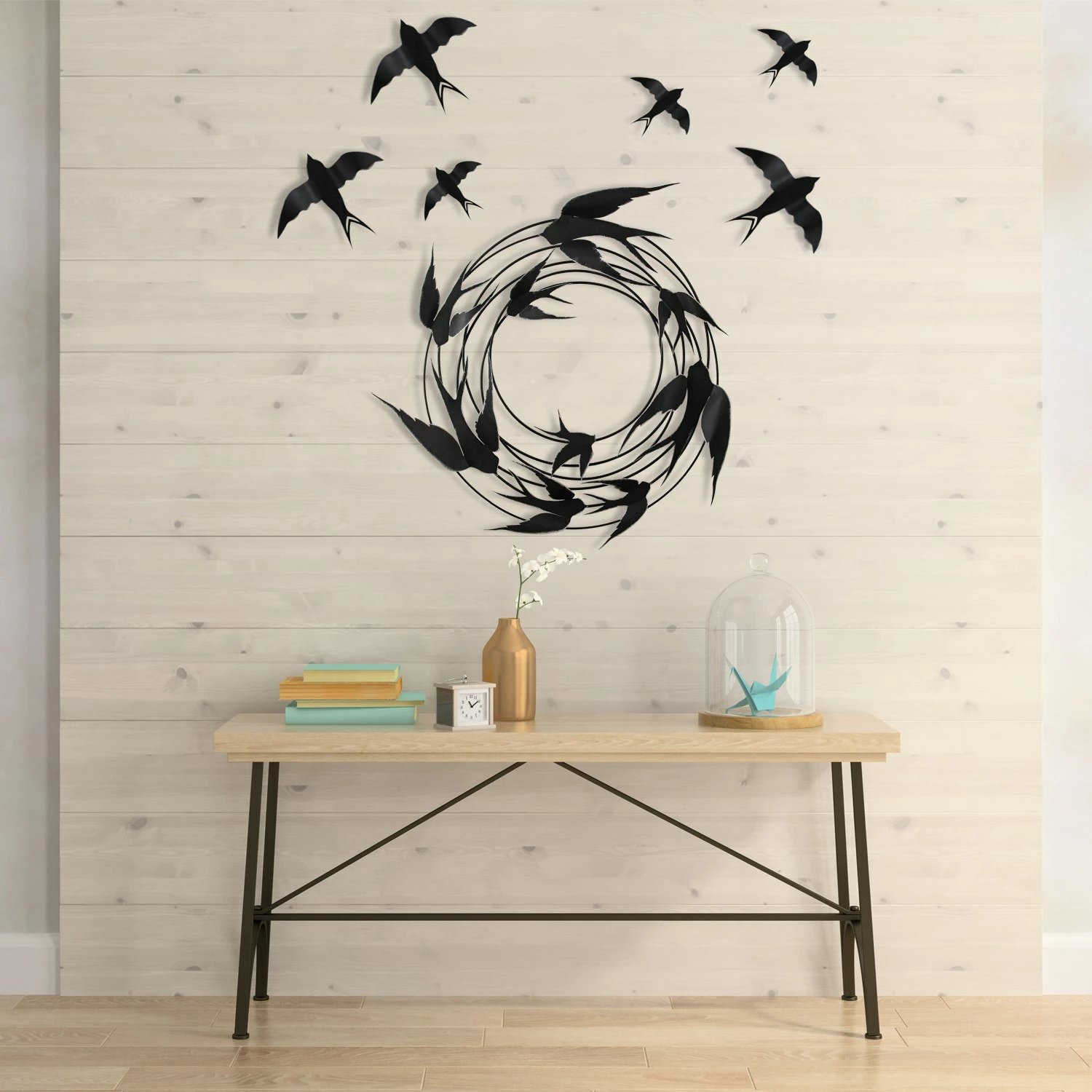 Aksesor dekorativ metalik për mur, Wallity, Migration - 2, shumëngjyrësh, set prej 6 copësh