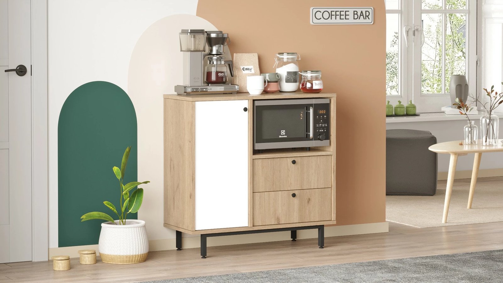 Dollap multifunksional, ngjyrë lis dhe e bardhë, Skye Decor, RE1-SW, 88x85x35.5cm