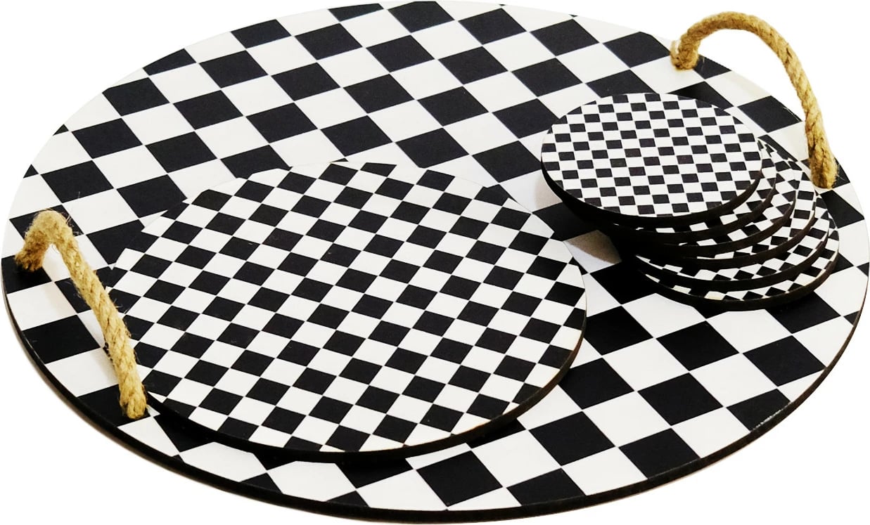 Set tabaka druri me mbajtëse gotash Hermia PLT0230, 8 pjesë, të bardha/të zeza