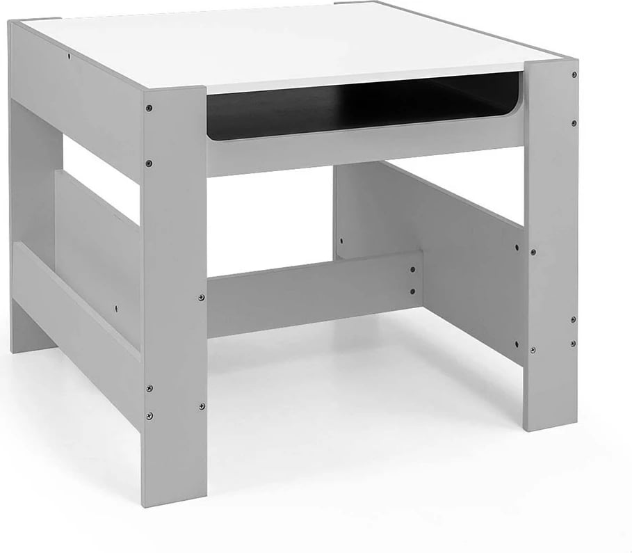 Set mobiljesh për fëmijë Milly Mally Sven tavolinë + 2 karrige me kapak i dyanshëm, dërrasë me shkumës, hapësira ruajtjeje, MDF, gri