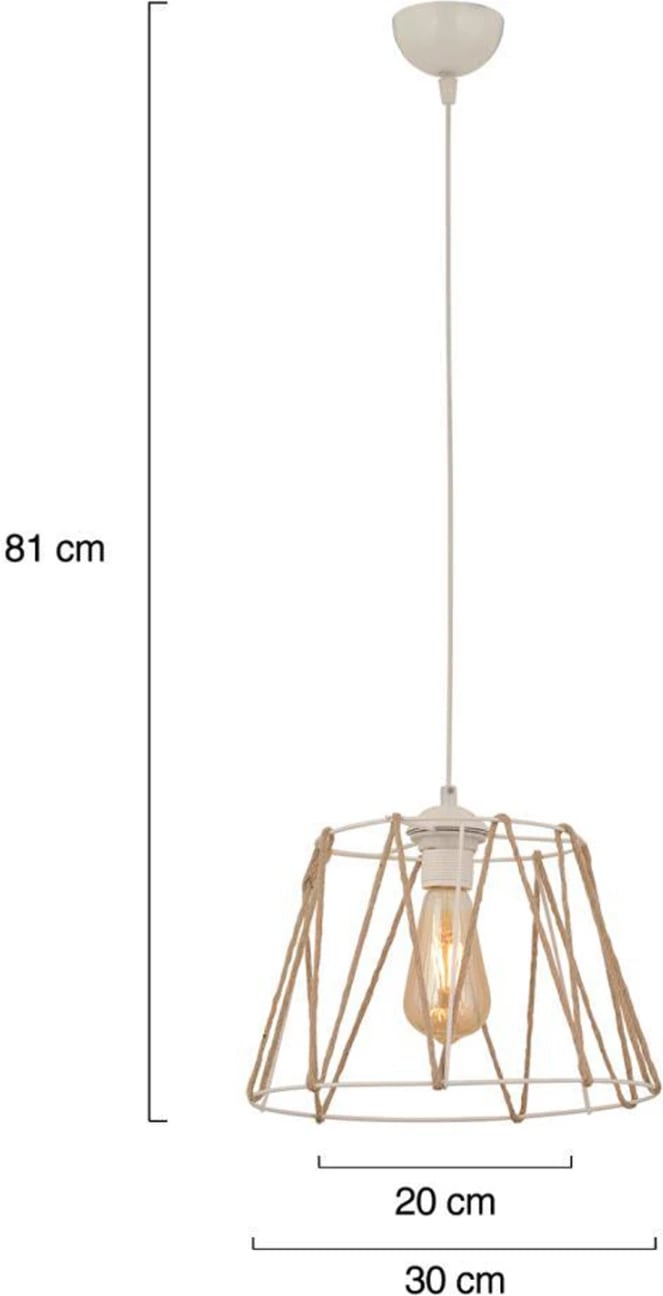 Llambë varëse metalike e bardhë me litar bezhë FH7566.03 Φ30x81Υ cm Llambë varëse metalike e bardhë me litar bezhë FH7566.03 Φ30x81Υ cm