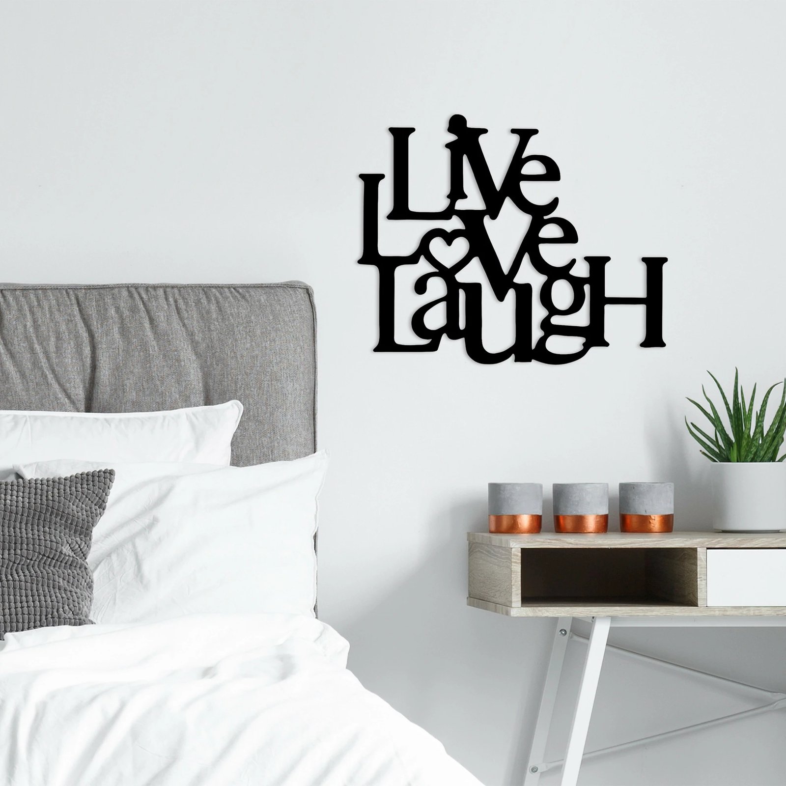 Aksesor dekorativ metalik për mur Wallity, Live-Love-Laugh, ngjyrë e zezë