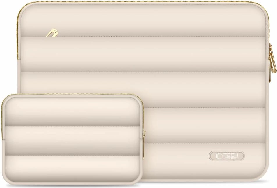 Mbështjellës laptopi Tech-Protect Puffy 15-16, set me çantë aksesorësh, Bezhë