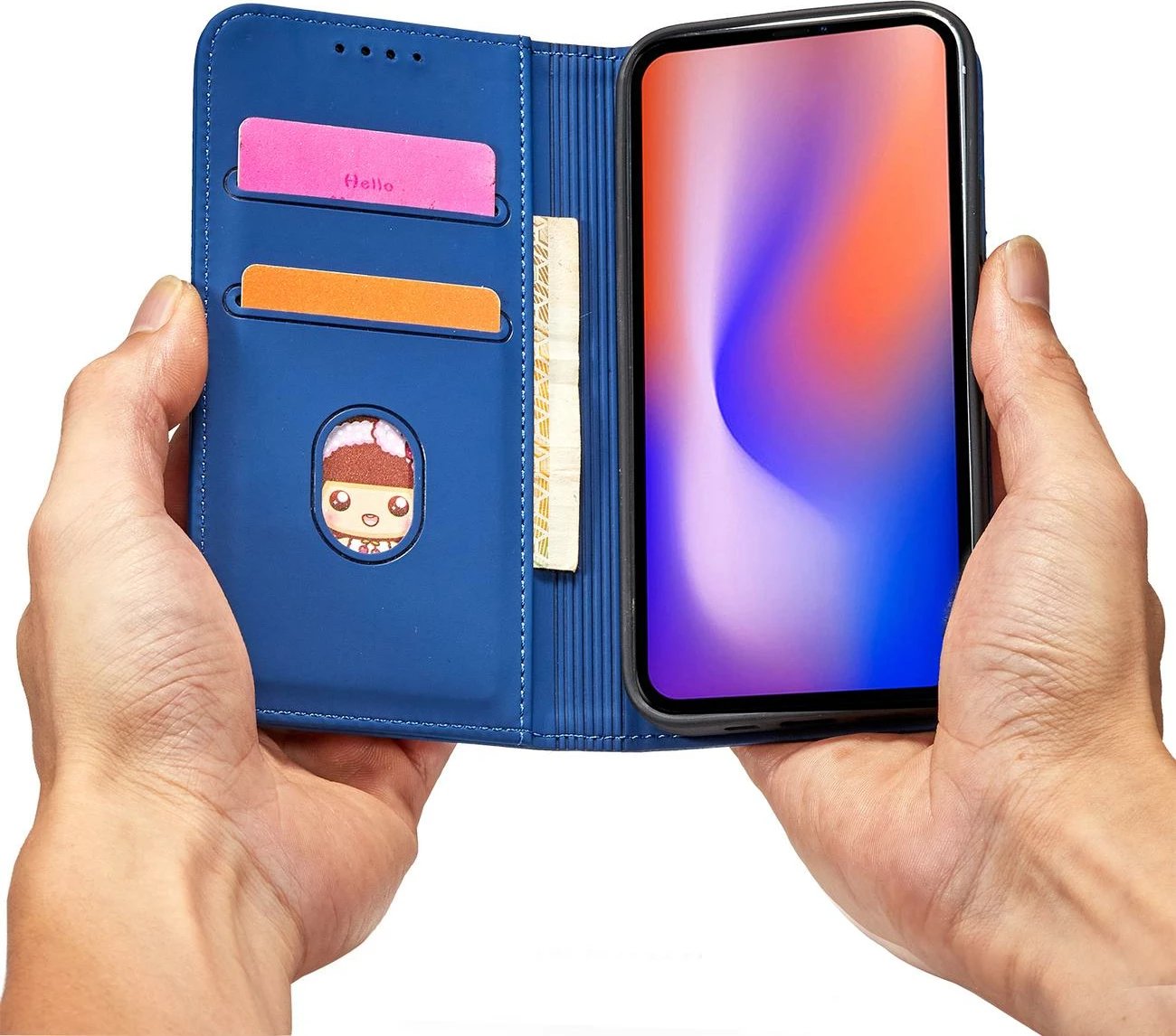 Mbështjellës Hurtel Magnet Card Case për iPhone 12 Pro Max, me kapak, portofol dhe mbajtëse, Blu