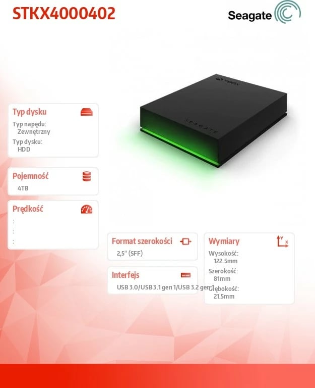 Hard disk i jashtëm Seagate Game Drive për Xbox, 4TB, 2.5", USB 3.2 Gen1, i zi