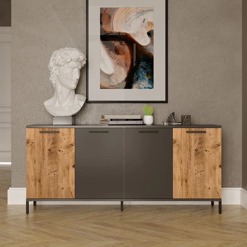 Bufe Kermit ngjyrë gri e errët-lisi 160x40x72cm