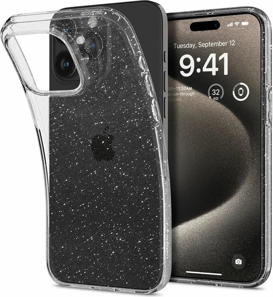 Mbështjellës Spigen Liquid Crystal Glitter për iPhone 15 Pro Max, Transparent me shkëlqim