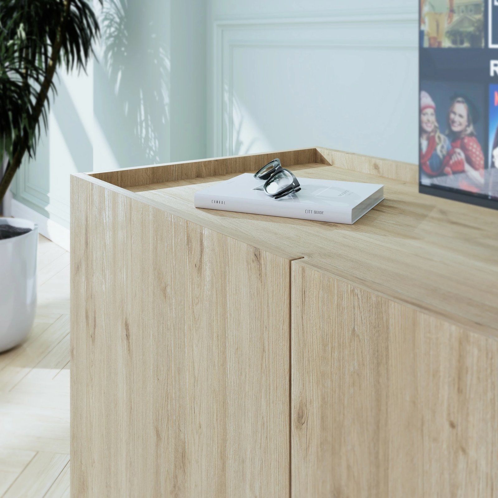 Komodë për TV, ngjyrë lisi, Hanah Home, Tvc-740-Ff-1