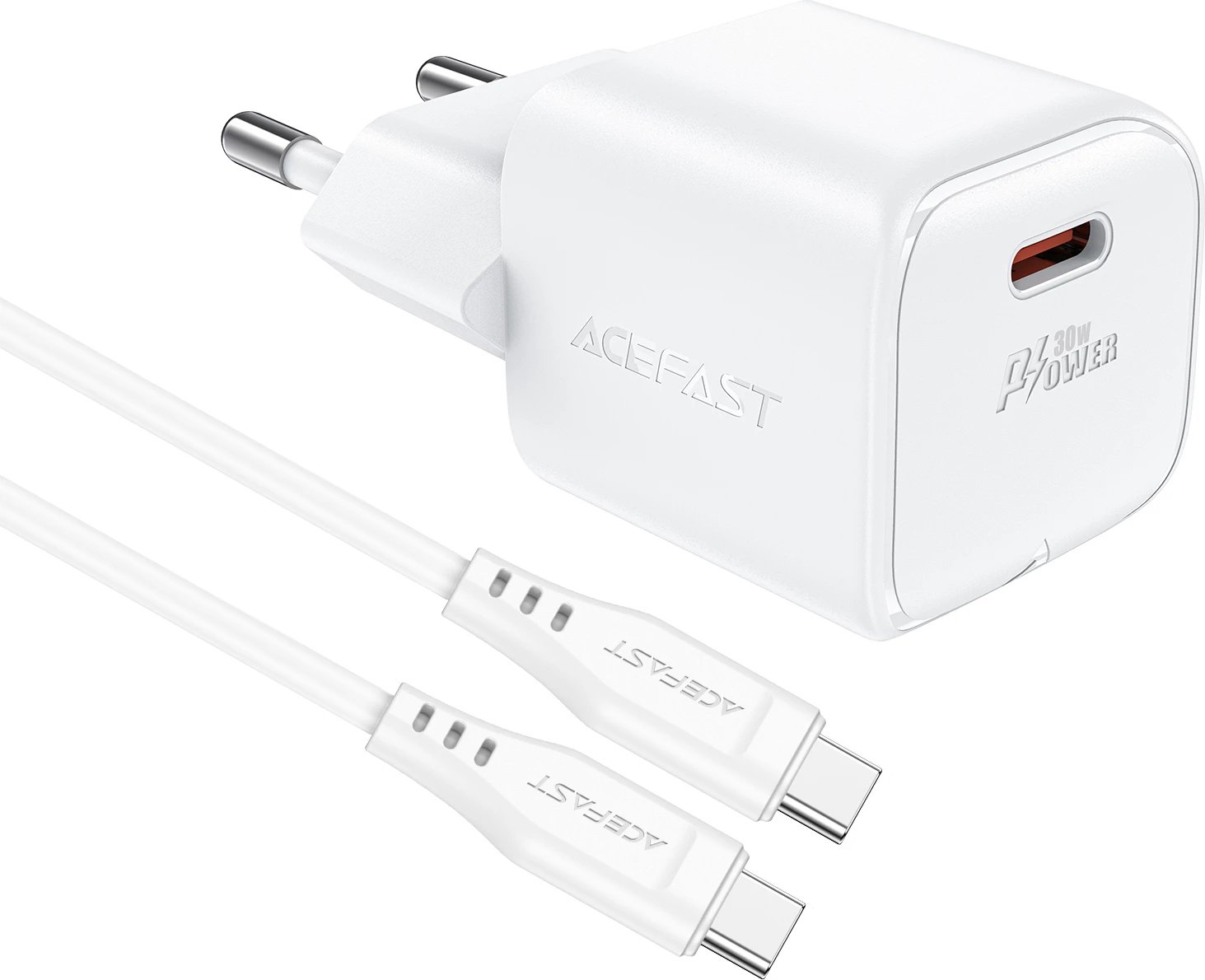 Karikues muri Acefast A77 Mini me GaN, 30W, me kabllo USB-C, Bardhë