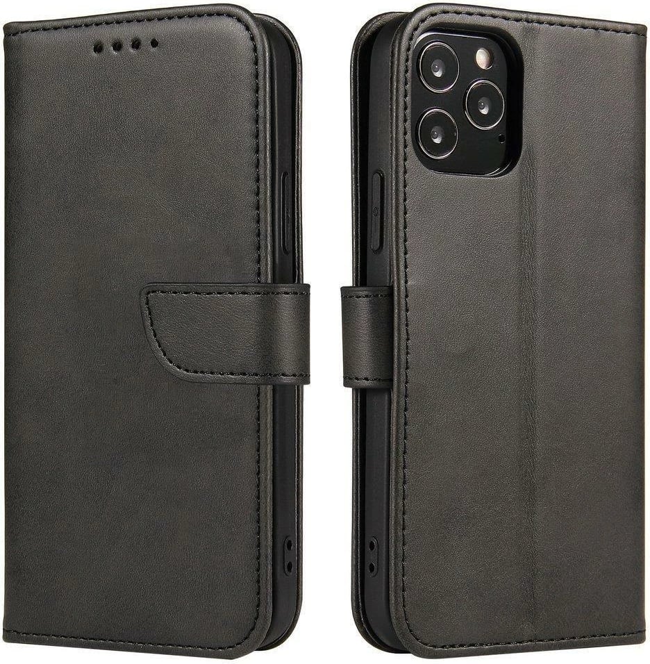 Mbështjellës Hurtel Magnet Case për Poco M4 Pro 5G, me kapak dhe mbajtëse, i zi