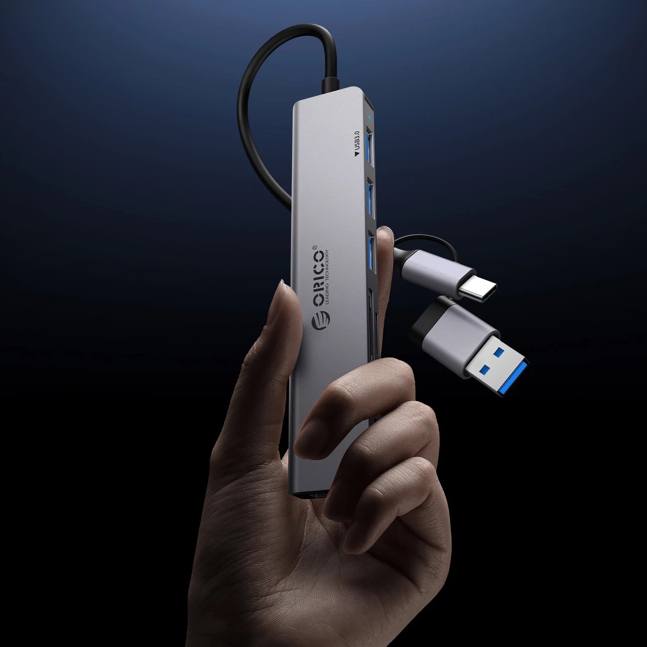 Kasë Orico YSA2-U3 me 7 porta USB-A/USB-C, Gri