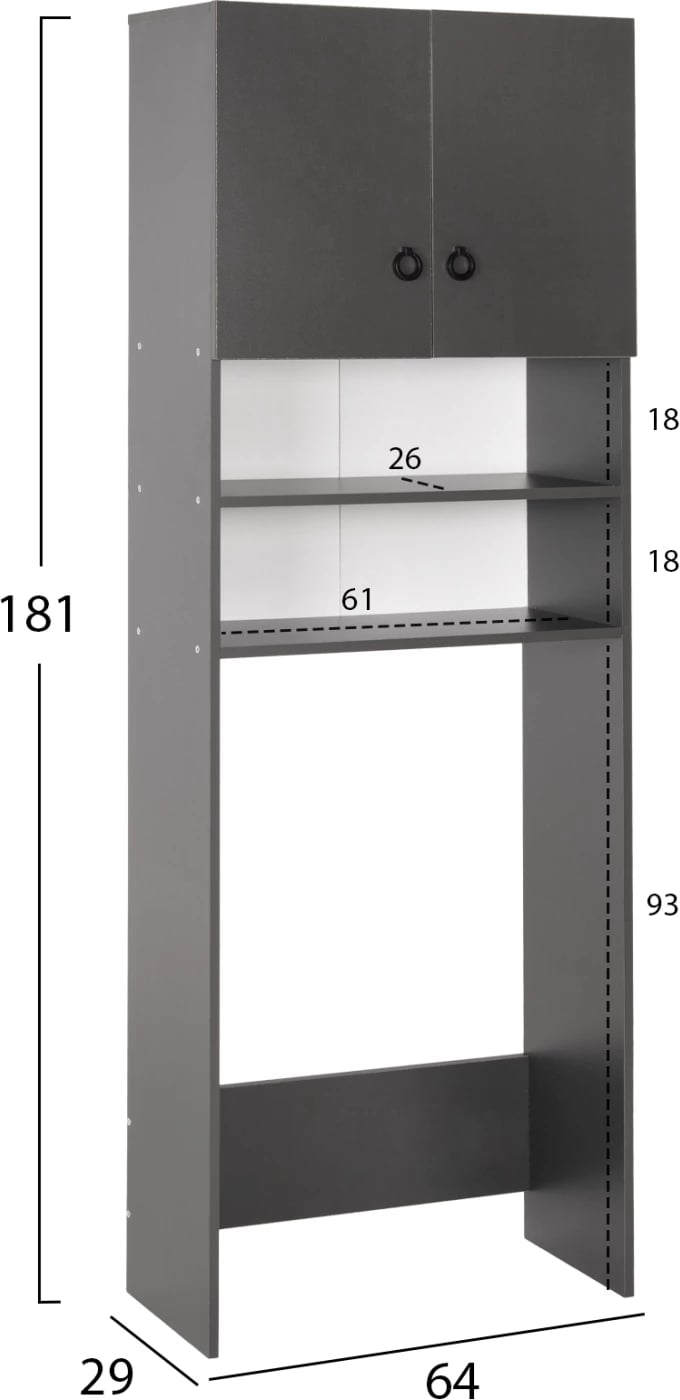 Mobilje për lavatriçe TERRY FH9122.13 me kabinet dhe rafte melamine gri 64x29x181H cm