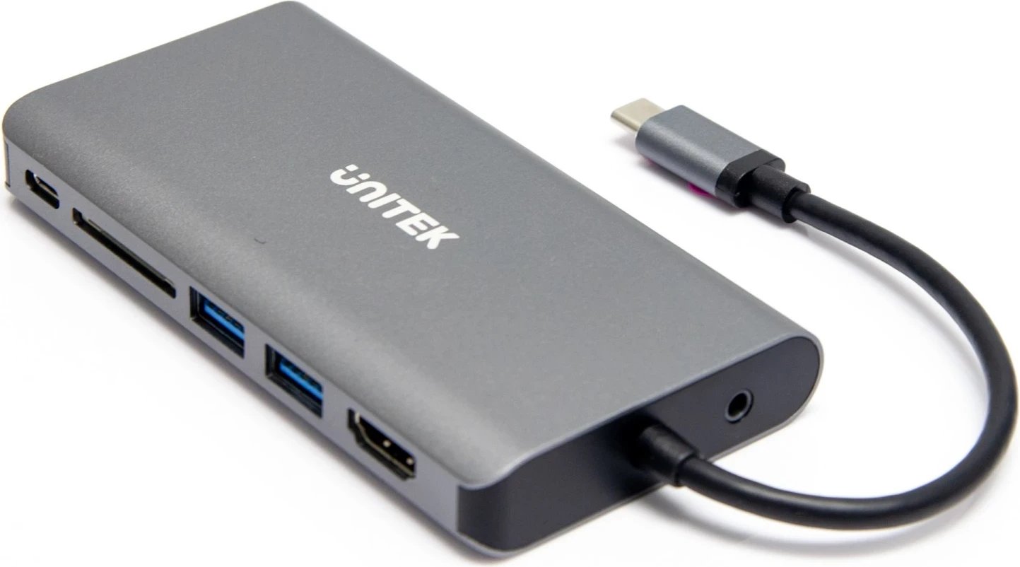 Përshtatës Hub Unitek USB-C, 8 në 1, 100W, hiri