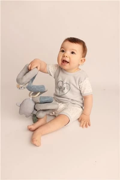 kombinezon veror me mëngë të shkurtra, New Baby, Hearts, pambuk 100%, madhësi 56 (0–3 muaj), gri