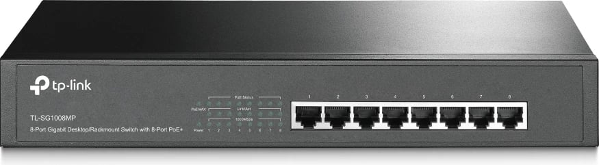 Switch TP-LINK TL-SG1008MP, 8 porta Gigabit, PoE+, desktop/rackmount, e zezë
