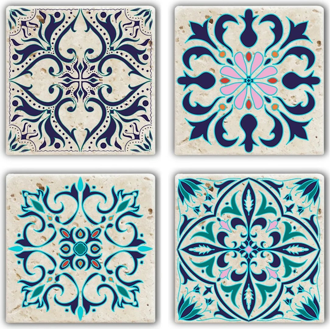 Nënkupa guri natyral, shumëngjyrëshe, 4 copë, Hermia, TBA7436502215230, 10x10x1cm