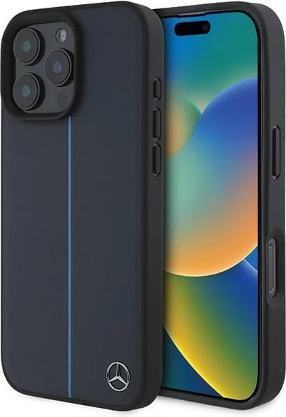 Mbështjellës Mercedes MB Blue Line lëkurë me MagSafe për iPhone 16 Pro Max, Blu
