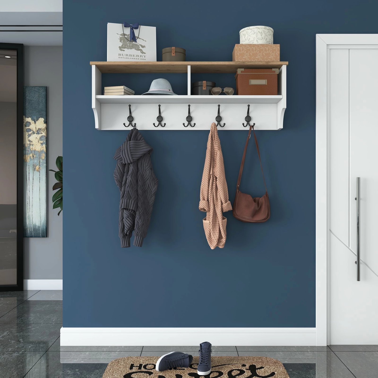 Stendë për korridor, ngjyrë e bardhë dhe arre, P2 - 2460