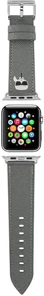 Rrip për Apple Watch Karl Lagerfeld KLAWLOKHG Ikonik Saffiano, 42/44/45mm, argjend