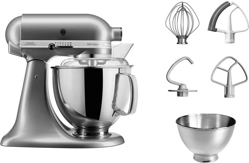 makinë kuzhine KitchenAid Artisan 5KSM175PSECU, përzierje planetare, 4.8L + tas rezervë 3L, 10 shpejtësi, kokë e lëvizshme, argjend Contour