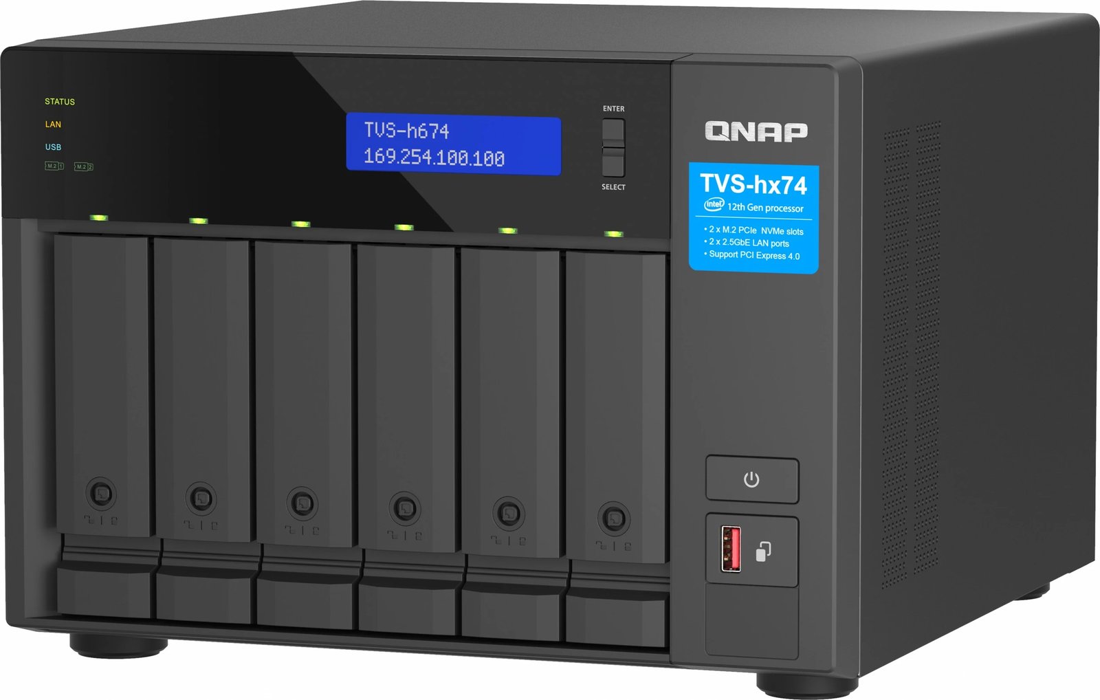 NAS QNAP TVS-h674T-i5-32G, 6 vende, Intel Core i5-12400, 32GB RAM, e zezë