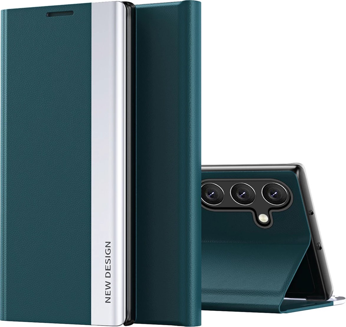 Mbështjellës Hurtel Sleep Case Pro për Samsung Galaxy S25, me flip dhe mbështetës, Gjelbër