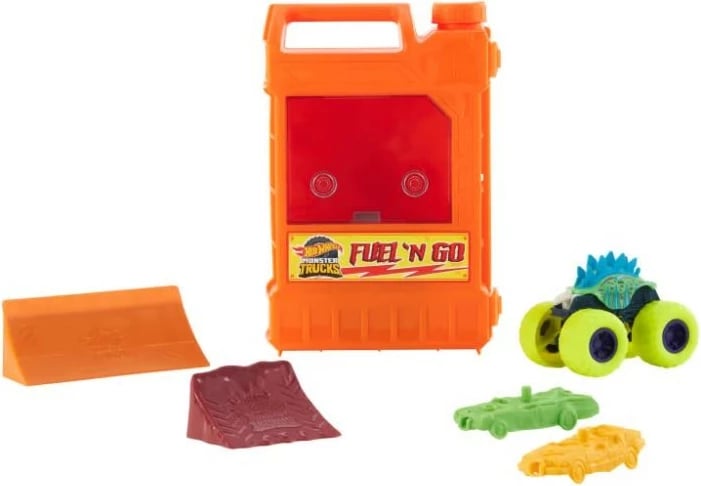 Set lodrash Hot Wheels Monster Trucks Fuel 'N Go, Motosaurus, 1:64, shumëngjyrësh