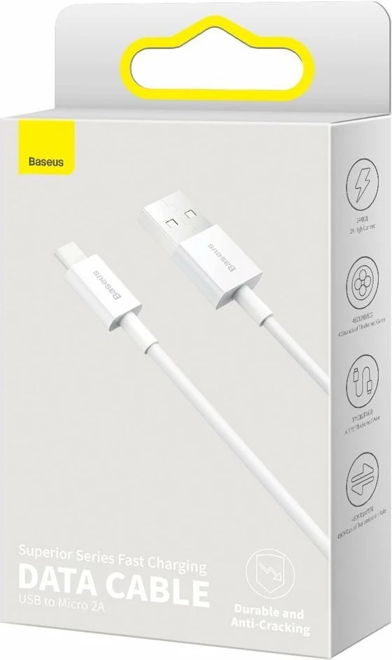 Kabllo Baseus Superior CAMYS-02, USB-A në micro USB, 1m, Bardhë