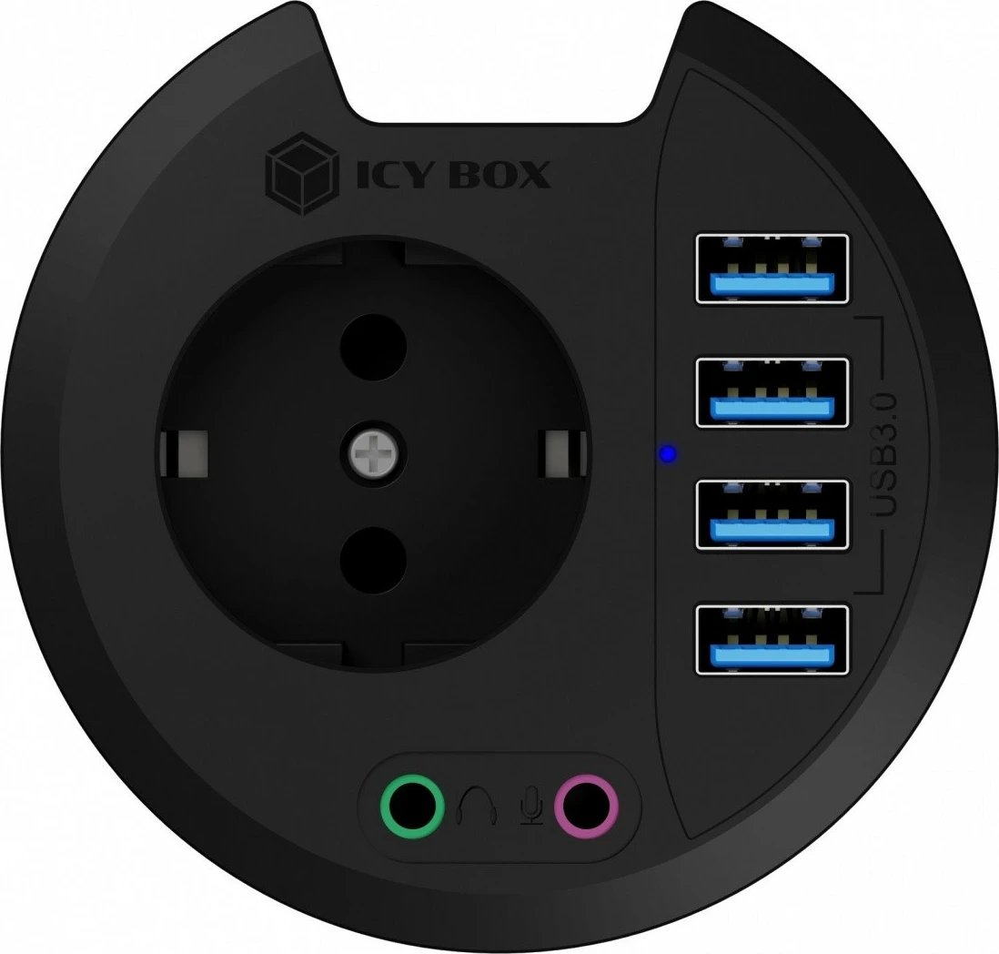 Hub desktop IcyBox IB-HUB1430, 4x USB 3.0, audio in/out, prizë 220V, zi