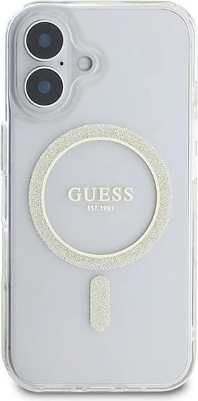 Mbështjellës Guess IML Glitter Circle MagSafe për iPhone 16, Transparent