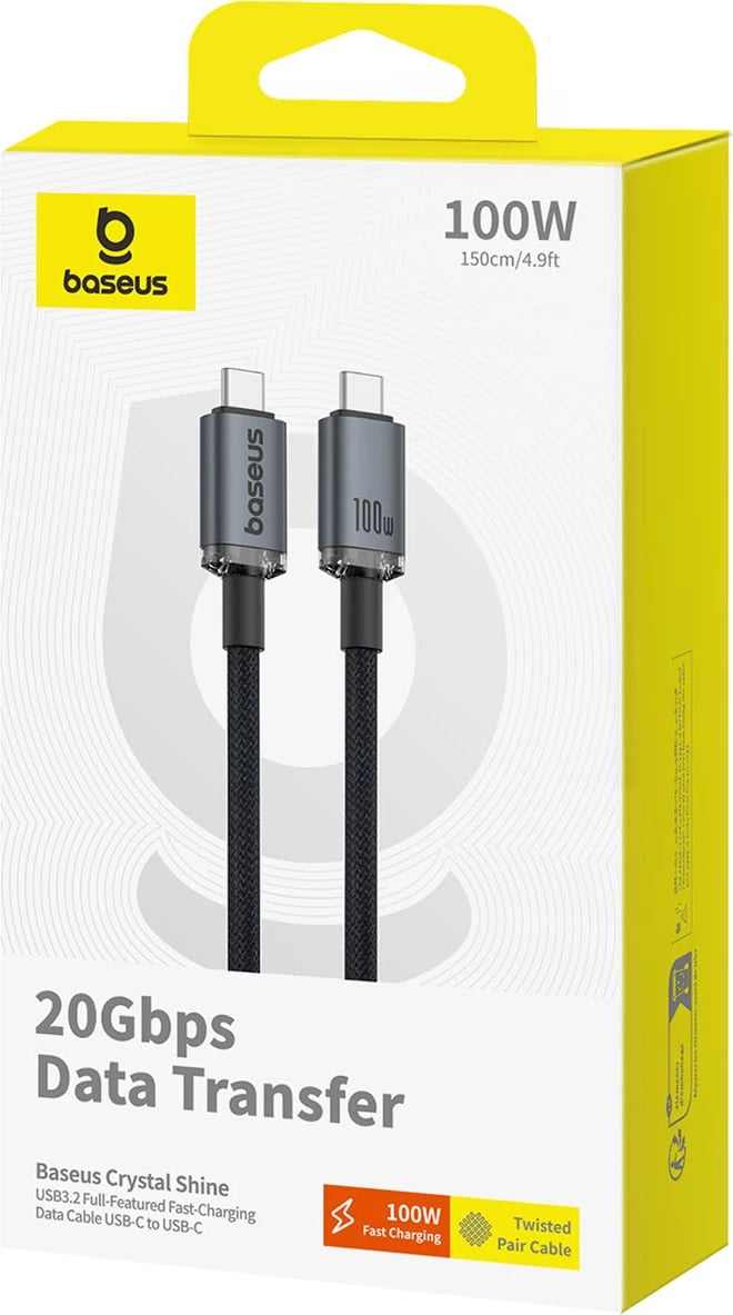 Kabllo USB-C në USB-C Baseus Crystal Shine CB000089, 1.5m, 100W, 20Gbps, e zezë
