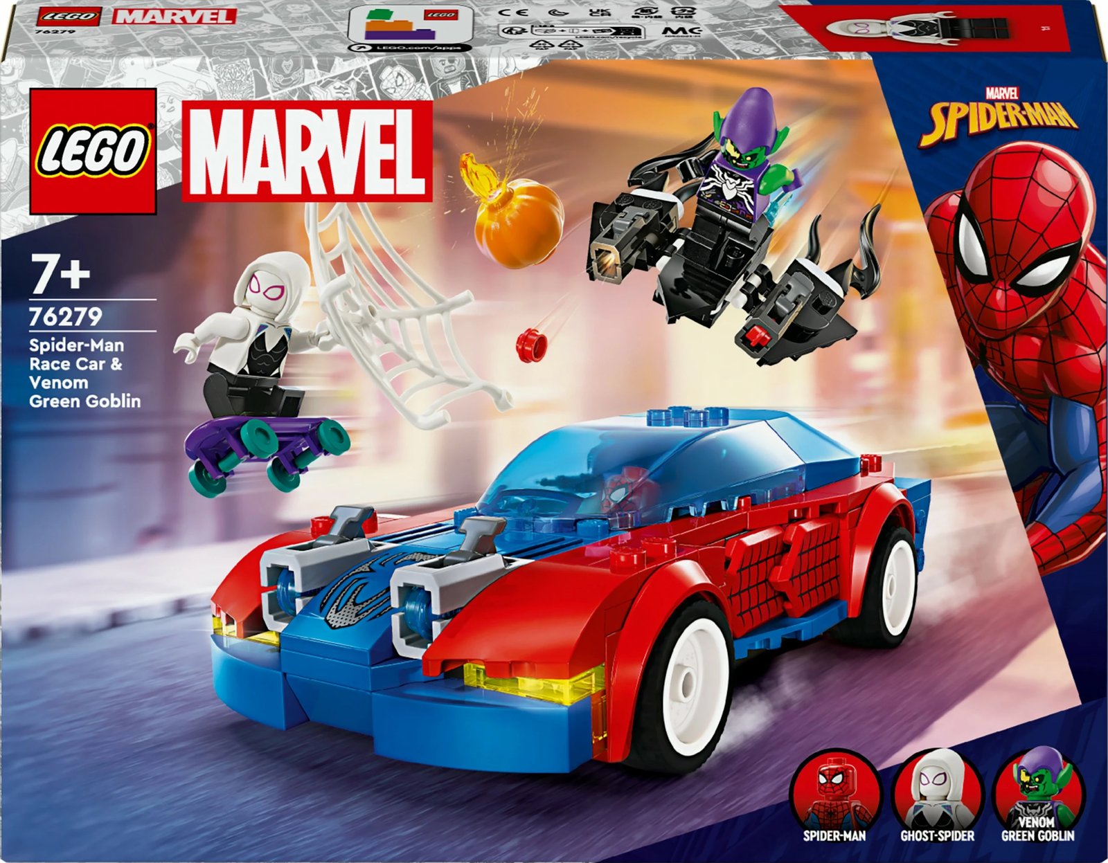 Set ndërtimi LEGO Marvel 76279 Spider-Man Race Car & Venom Green Goblin, shumëngjyrësh