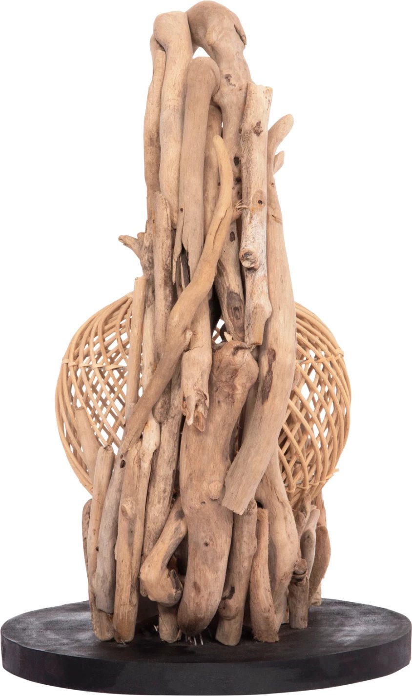 Llambë tavoline dekorative ASHIN, dru i rrjedhur & rattan, 30x30x49Hcm