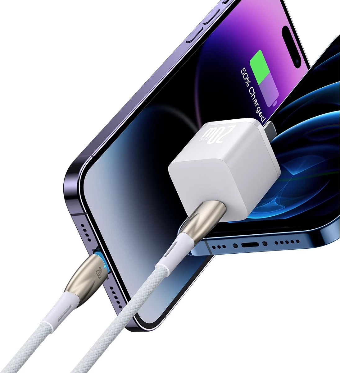 Kabllo Baseus CADH000002 Lightning-USB-C, 1m, 20W, e bardhë