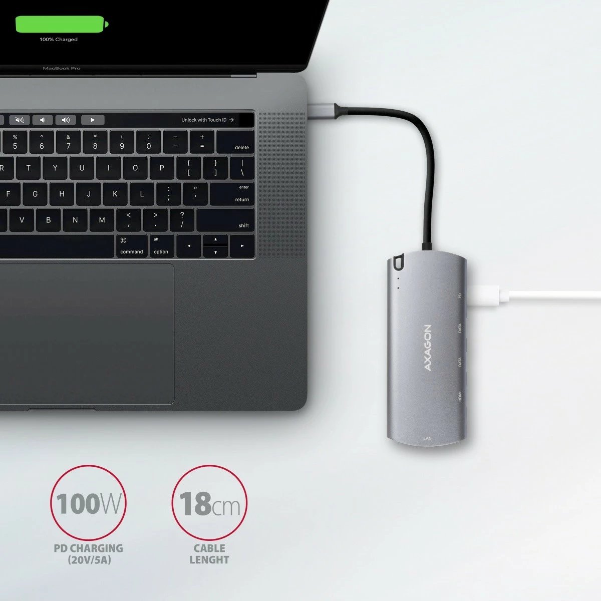 Kasë AXAGON HMC-6M2, multiport USB-C 3.2 Gen 1 hub, slot M.2 SATA, HDMI, GLAN, 2x USB-A, PD 100W, Gri