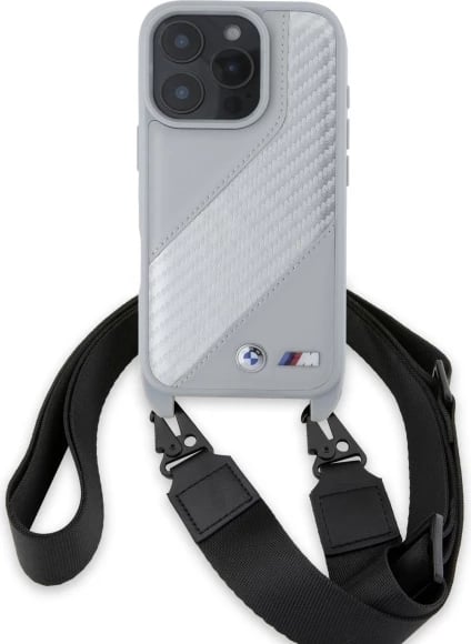 Mbështjellës BMW M Edition Carbon Stripe & Strap për iPhone 16 Pro, Gri