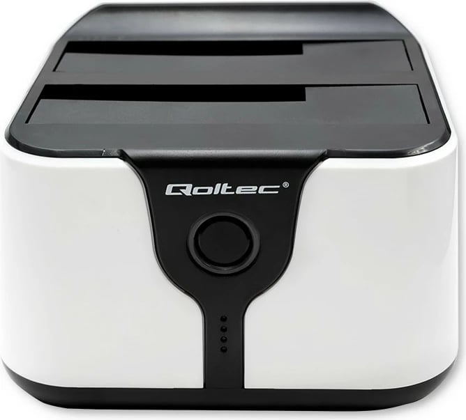Stacion dokimi Qoltec 50309 për HDD/SSD 2.5"/3.5", USB 3.0, funksion klonimi, zi/bardhë