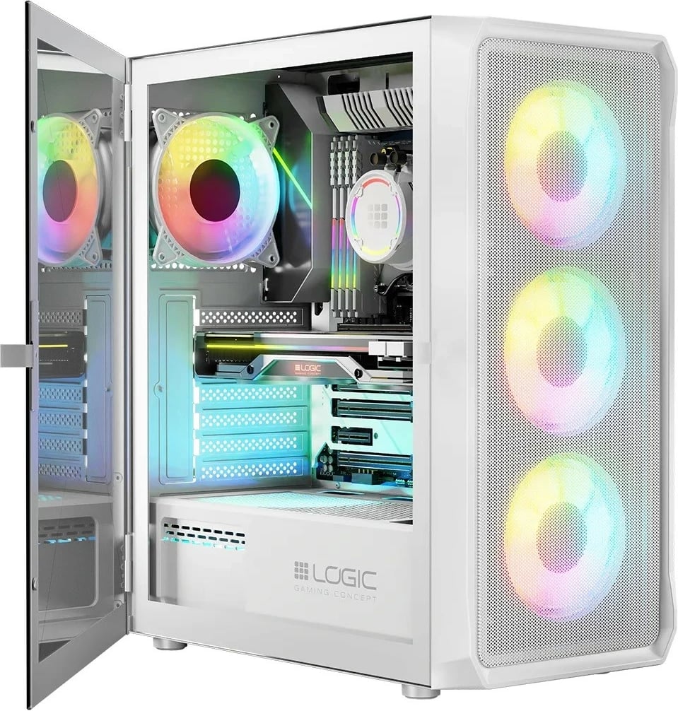 Kasë PC Logic Concept Portos ARGB Midi Tower, ATX/Micro ATX, x4 ARGB, panel anësor xham i kalitur, USB 3.0, White