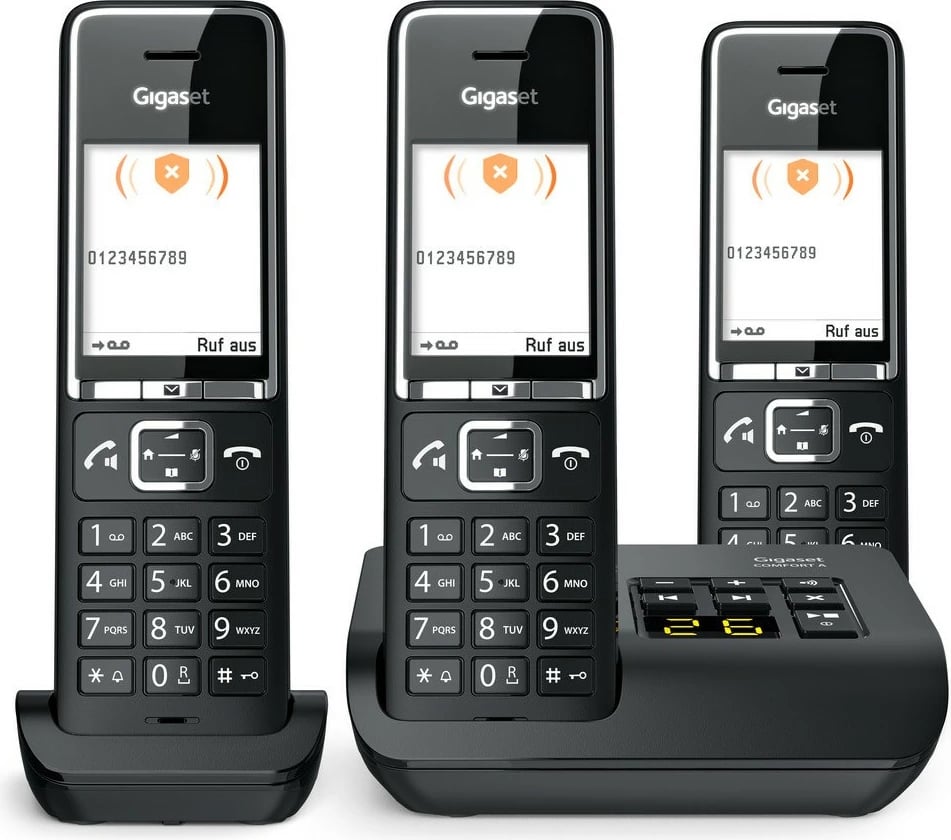 Telefon pa tela Gigaset COMFORT 550A, 3 dorëza, regjistrues automatik, 200 kontakte, i zi Telefon pa tela Gigaset COMFORT 550A, 3 dorëza, regjistrues automatik, 200 kontakte, i zi
