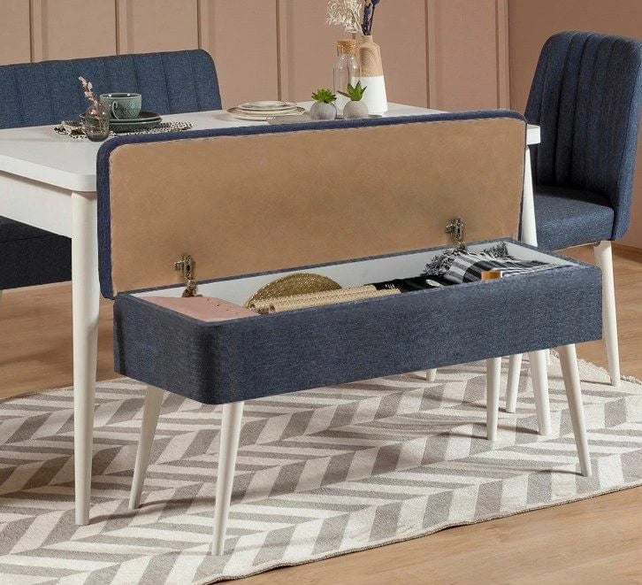 Set tavolinë me karrige për ngrënie, zgjatës, 5 pjesë, Skye Decor, Vina 1048-4, e bardhë, kaltër e errët