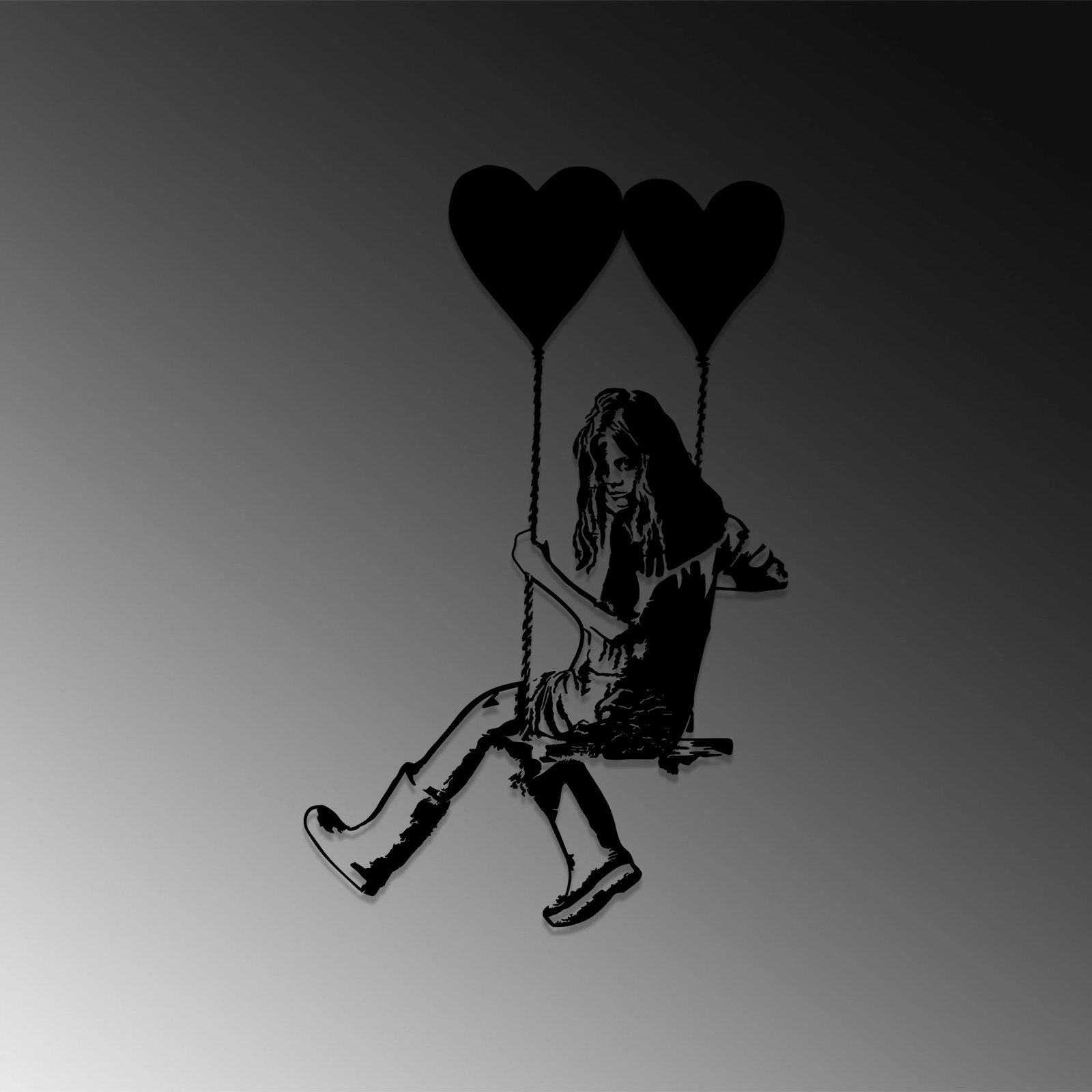 Aksesor dekorativ metalik për mur Wallity, art Banksy, ngjyrë e zezë, 50x79cm