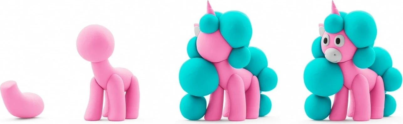 Masë modelimi Hey Clay Unicorns 3 copë, Cloudy, shumëngjyrëshe