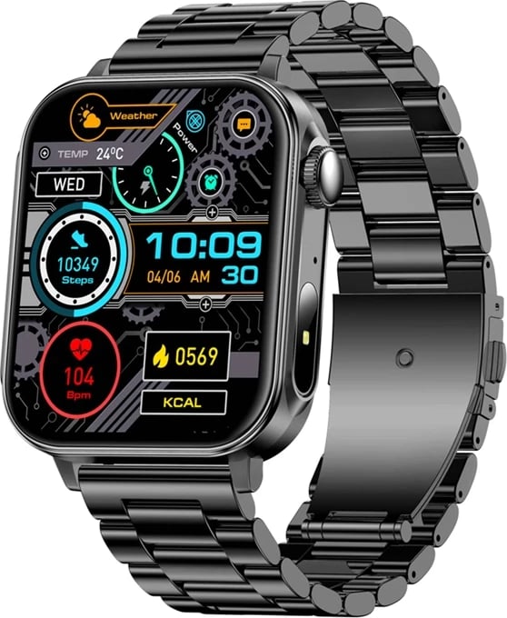 Smartwatch, Colmi, P80, ekran 1.83" HD me prekje, thirrje Bluetooth, 100+ mënyra sporti, IP67, rrip çelik, e zezë