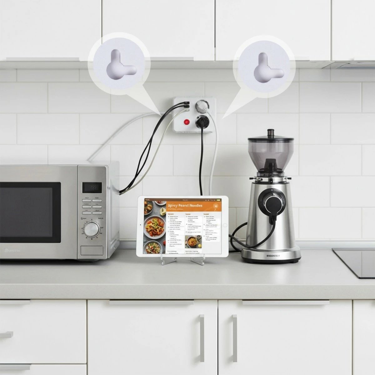 Zgjatues elektrik, Maclean MCE388 W, 2 priza Schuko, 3xUSB 2.1A, 2500W, 110-240V AC, kabllo 3m, i bardhë