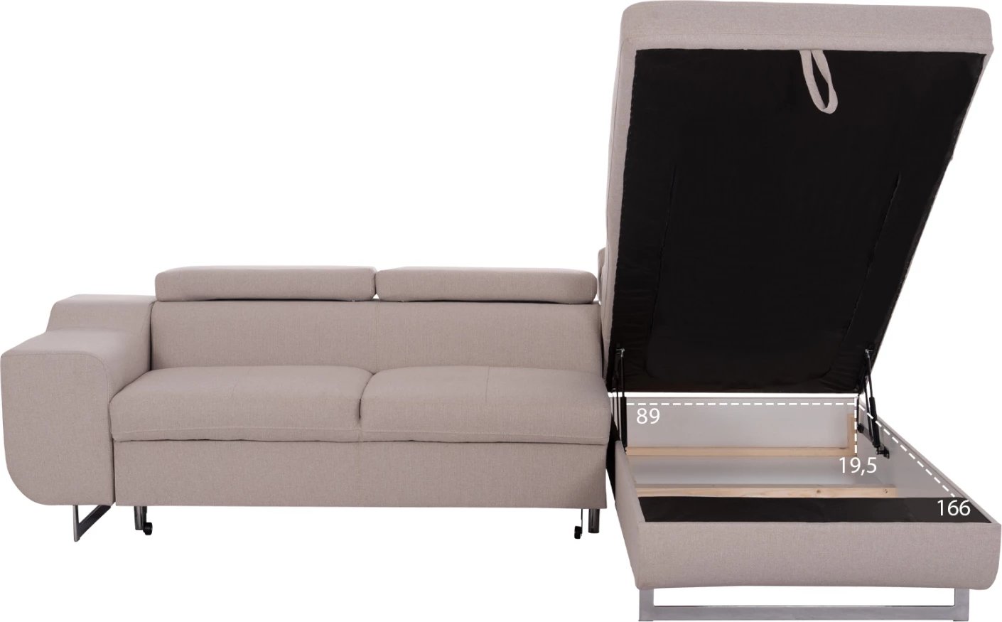 Kënd-sofë me hapësirë për depo, Encore FH3301.03R, material bezhë, 285x205x90cm