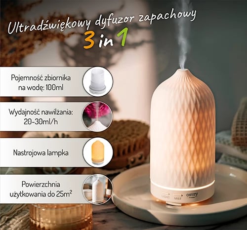 Difuzer arome ultrasonik, Camry, CR 7970, 100 ml, dritë ambienti, i bardhë