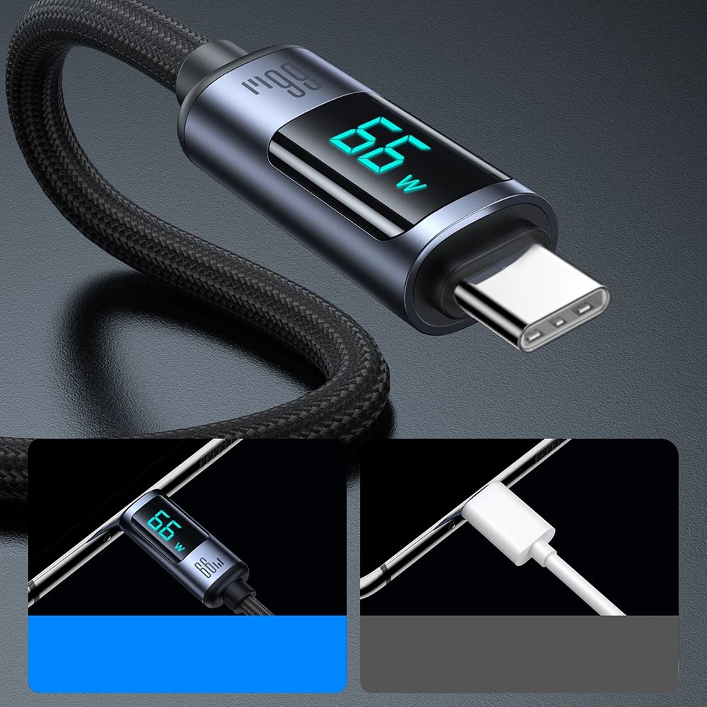 Kabllo Joyroom Prism Series A16, USB-C / USB-A, 1.2m, 66W, me ekran LED, e zezë